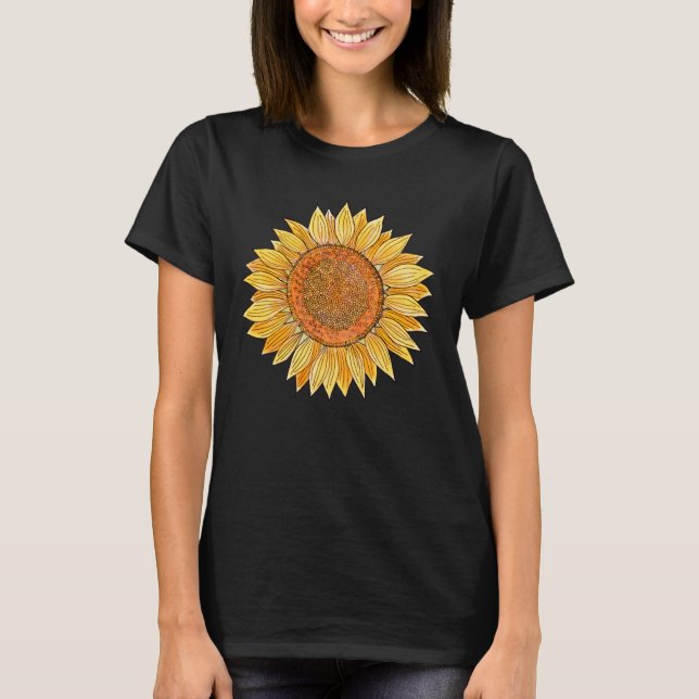   Cute Elegant Boho Floral Trendy Yellow Sunflower T-Shirt (Front)