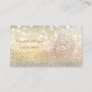Cute Elegant Bokeh Glitter Cupcake Bakery Business Card