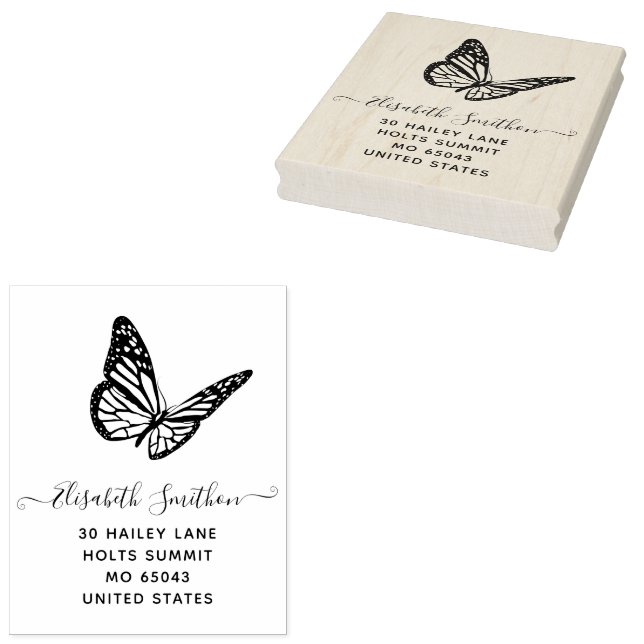   Cute Elegant Butterfly Animal Personal Stationer Rubber Stamp (Stamped)