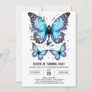 Cute Elegant Butterfly Boy Birthday Invitation