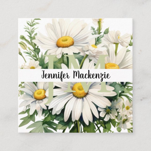 Cute Elegant Daisies Square Business Card (Front)