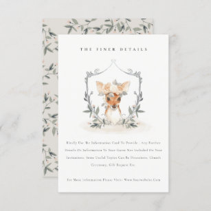 Cute Elegant Deer Floral Crest Wedding Details Enclosure Card
