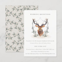 Cute Elegant Deer Floral Crest Wedding Reception