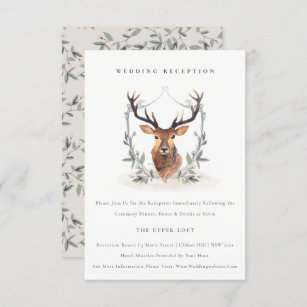 Cute Elegant Deer Floral Crest Wedding Reception Enclosure Card