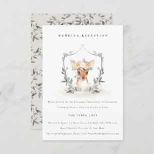 Cute Elegant Deer Floral Crest Wedding Reception Enclosure Card