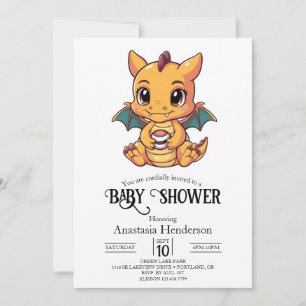 Cute Elegant Digital Dragon Baby Shower Invitation