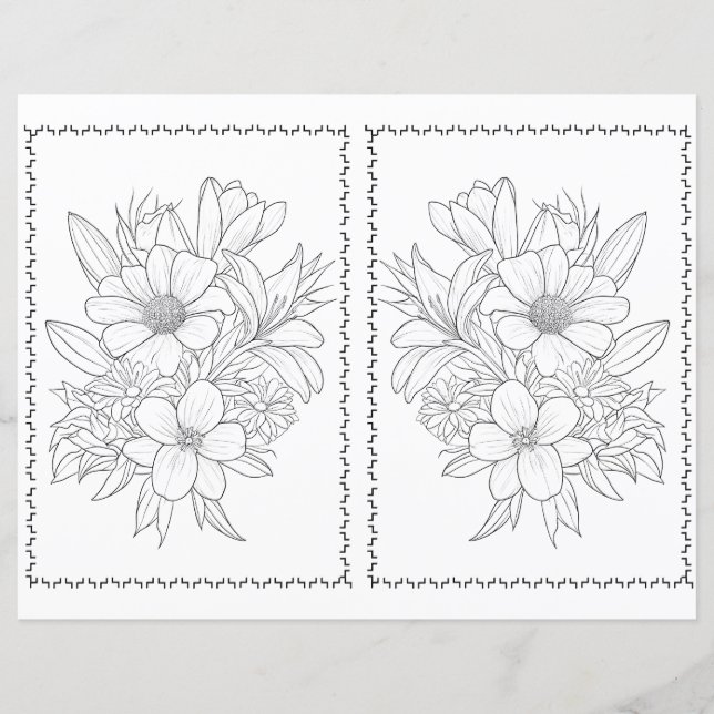Cute Elegant Floral Easy Colouring Page  (Front)