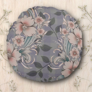Cute Elegant Floral Gingham Pattern  Round Cushion