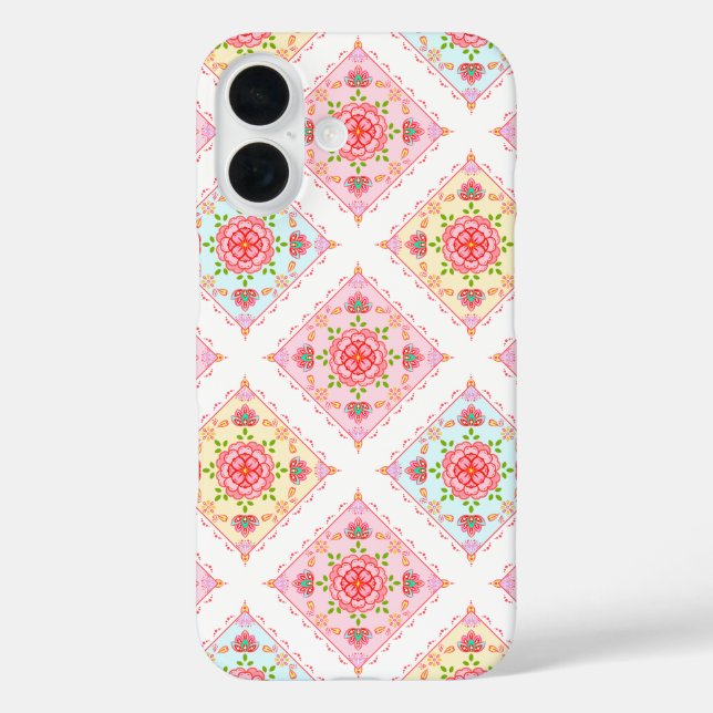 Cute Elegant Floral in Diamond Tiles Pattern Case-Mate iPhone Case (Back)