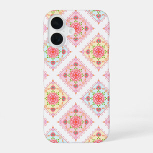 Cute Elegant Floral in Diamond Tiles Pattern iPhone 16 Case