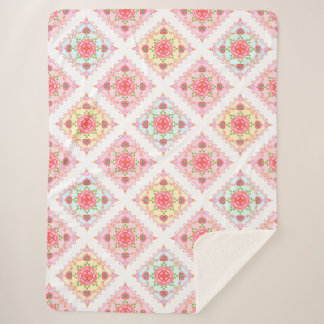 Cute Elegant Floral in Diamond Tiles Pattern Sherpa Blanket
