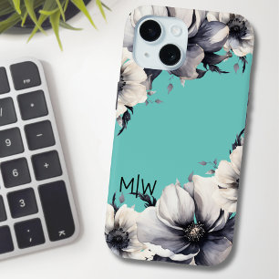 Cute Elegant Floral Monogram Initial iPhone 15 Case