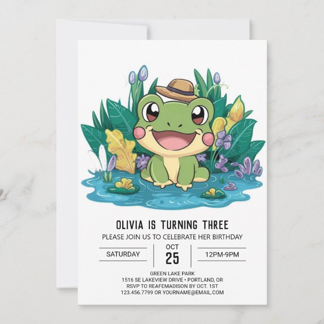 Cute Elegant Frog Digital Birthday Invitation (Front)