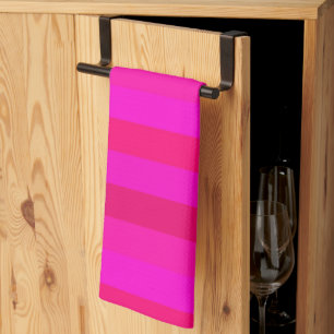 Cute, Elegant Fuchsia, Red, Shocking Pink Stripes Tea Towel