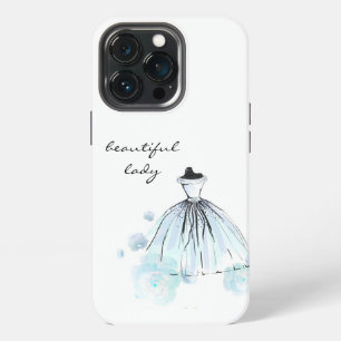 cute elegant girly blue modern flowers and dress iPhone 13 pro case