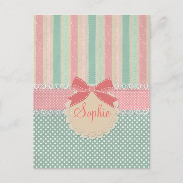 Cute elegant girly trendy vintage stripes postcard (Front)