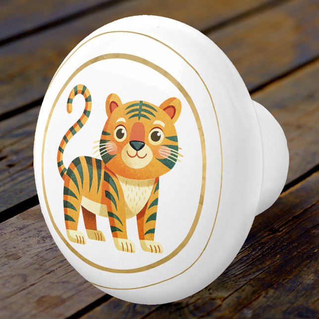 Cute Elegant Kitty  Ceramic Knob (A fun ceramic door knob featuring a cute kitty in warm colors with a golden lining)
