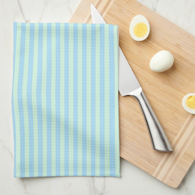Cute Elegant Light Blue Peppermint Green Striped Tea Towel (Quarter Fold)