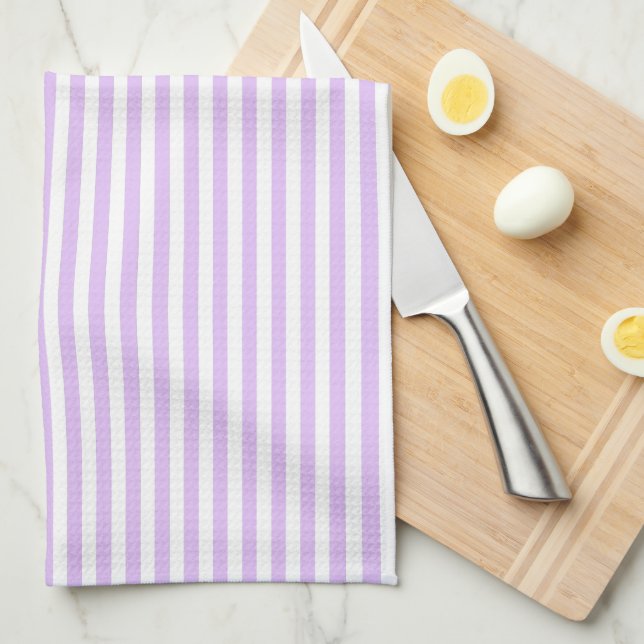 Cute Elegant Light Lavender and White Striped Tea Towel (Quarter Fold)