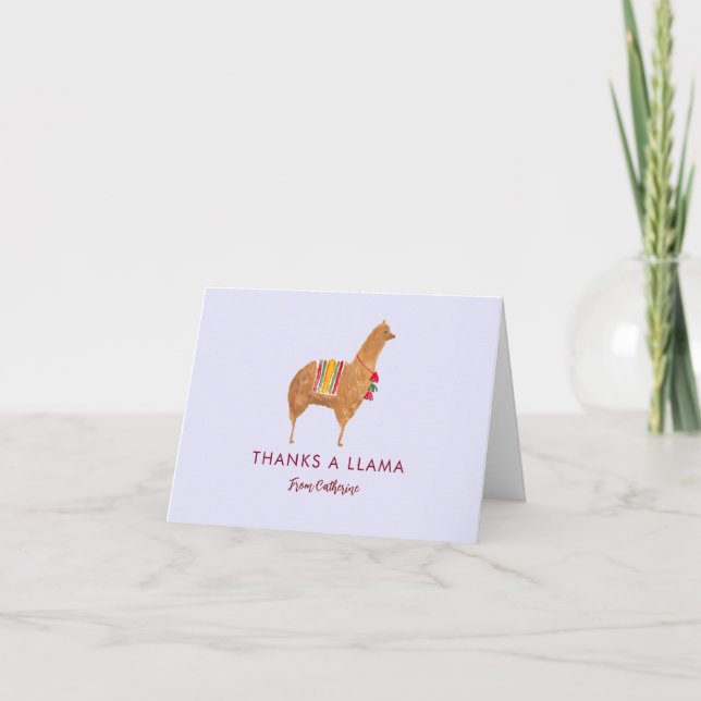 Cute Elegant Llama Alpaca Hand-Illustrated Animal Thank You Card (Front)