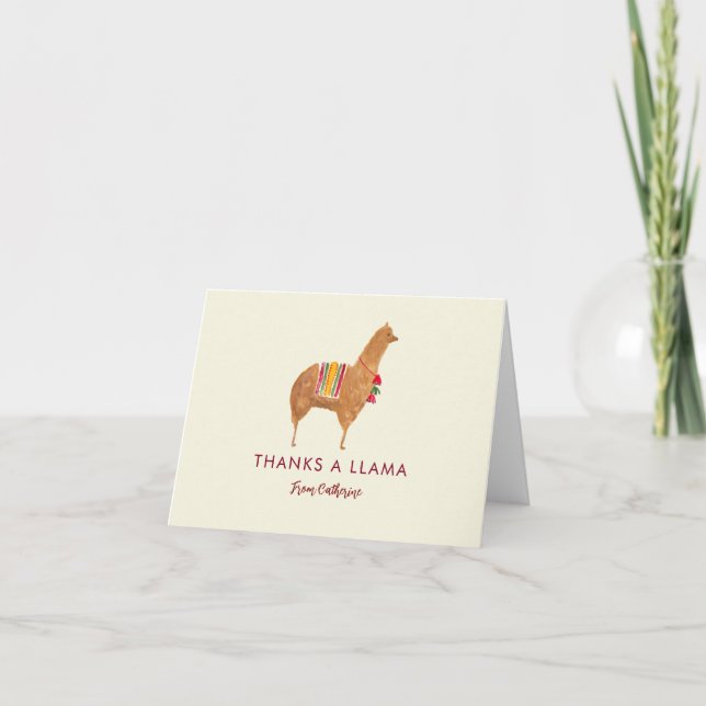Cute Elegant Llama Alpaca Hand-Illustrated Animal Thank You Card (Front)