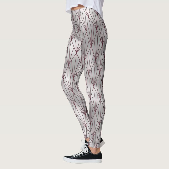 Cute Elegant Maroon Grey Art Deco Pattern Leggings (Left)