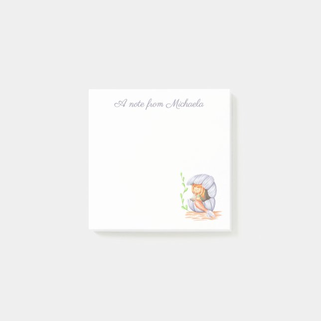 Cute Elegant Mermaid in Shell Post-it Notes (Front)