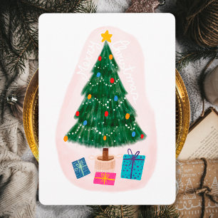 Cute Elegant Merry Christmas Tree With Presents Holiday Card