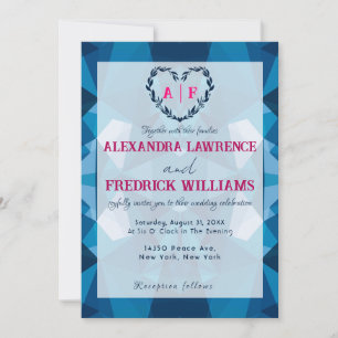 Cute Elegant Modern Blue Pink Wedding Invitation
