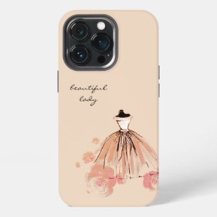 Cute Elegant Modern Girly Pink Flowers and Dress iPhone 13 Pro Case