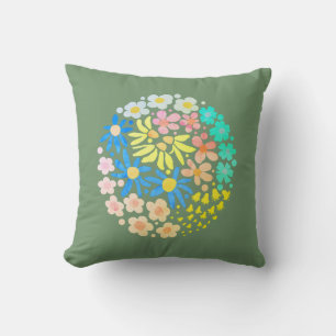 Cute Elegant Modern Retro Flowers Sage Cushion