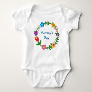 Cute Elegant Mummy's Boy Love Floral Frame Flowers Baby Bodysuit