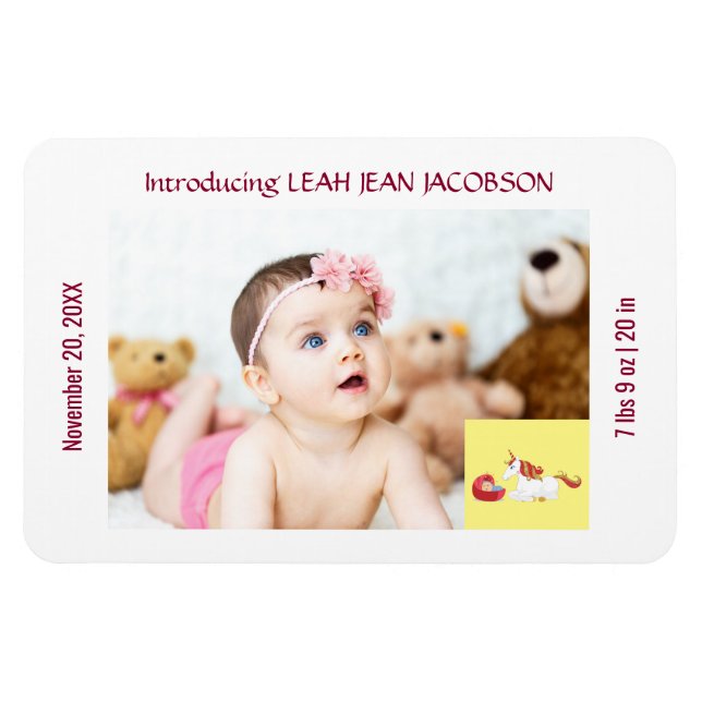 Cute Elegant New Baby Unicorn Birth Announcement  Magnet (Horizontal)