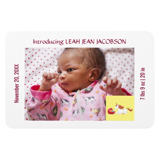 Cute Elegant New Baby Unicorn Birth Announcement   Magnet (Horizontal)