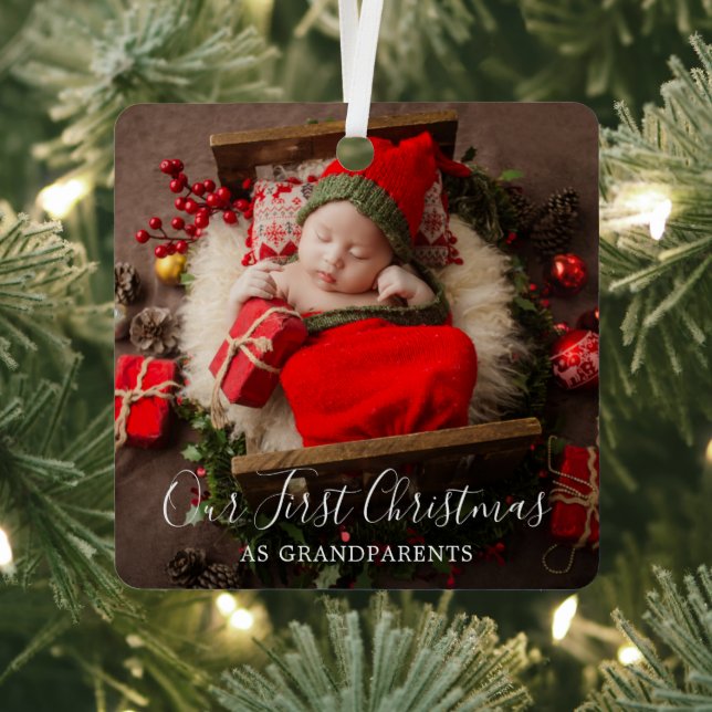 Cute Elegant Photo Grandparents First Christmas Metal Tree Decoration (Insitu)