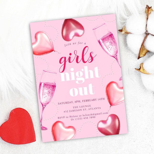 Cute Elegant Pink Birthday Girls Night Out Party Invitation (Cute Elegant Pink Birthday Girls Night Out Party Invitation)