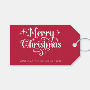 Cute Elegant Retro Red and White Merry Christmas Gift Tags