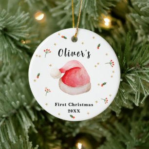 Cute Elegant Santa Hat Baby's Frist Christmas Ceramic Tree Decoration