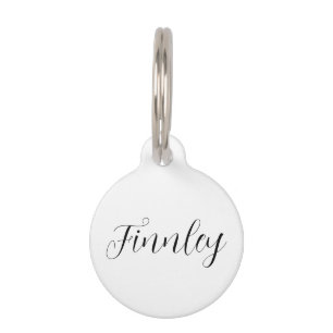 Cute elegant script name custom contact info white pet tag