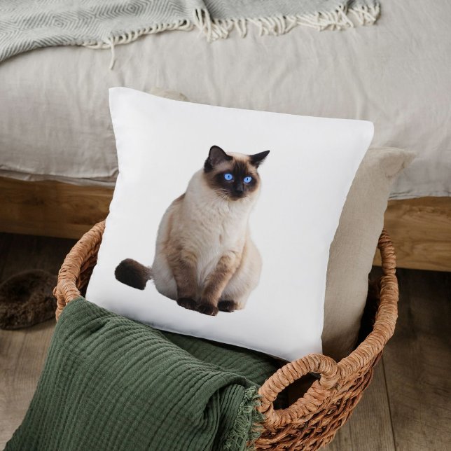 Cute Elegant Siamese Cat Personalised Decor White Cushion (Creator Uploaded)