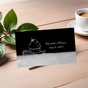 Cute Elegant Silver Glitter Cupcake Whisk Business Card