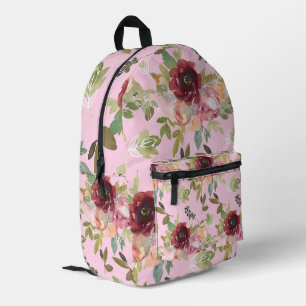 Cute Elegant Spring Pink Watercolor Floral Printed Backpack