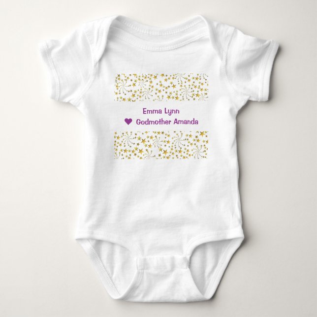Cute Elegant Trendy Gold Stars Name Love Godmother Baby Bodysuit (Front)