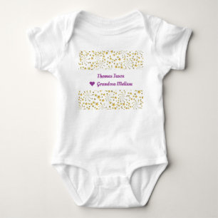 Cute Elegant Trendy Gold Stars Name Love Grandma Baby Bodysuit