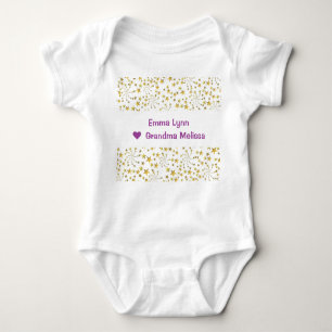 Cute Elegant Trendy Gold Stars Name Love Grandma Baby Bodysuit