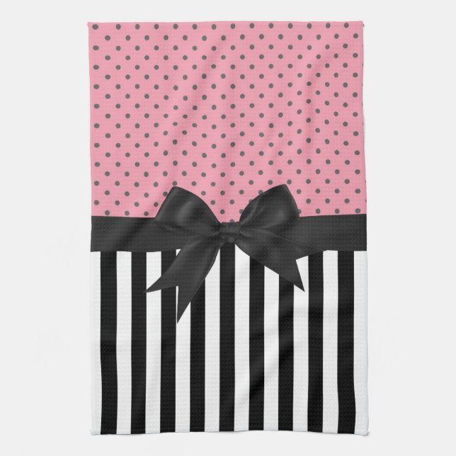 Cute elegant trendy stripes polka dots pattern tea towel (Vertical)