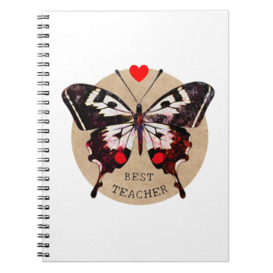 Cute Elegant Vintage Butterfly Heart Best Teacher Notebook