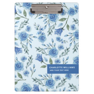 Cute Elegant Watercolor Blue Floral Pattern Clipboard