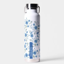 Cute Elegant Watercolor Blue Floral Pattern 