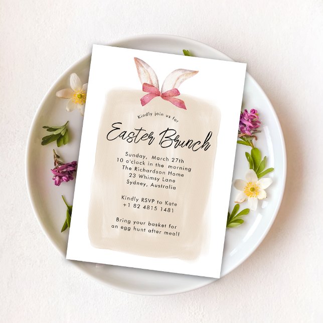 Cute Elegant Watercolor Bunny Easter Brunch  Invitation (Creator Uploaded)